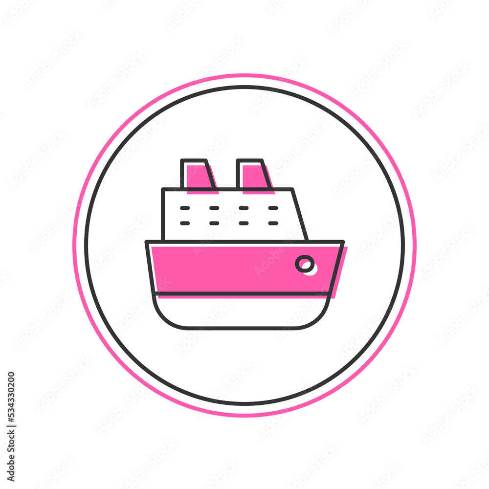 Filled outline Cruise ship icon isolated on white background. Travel tourism nautical transport. Voyage passenger ship, cruise liner. Worldwide cruise. Vector Filled outline Cruise ship icon isolated on white background. Travel tourism nautical transport. Voyage passenger ship, cruise liner. Worldwide cruise. Vector
