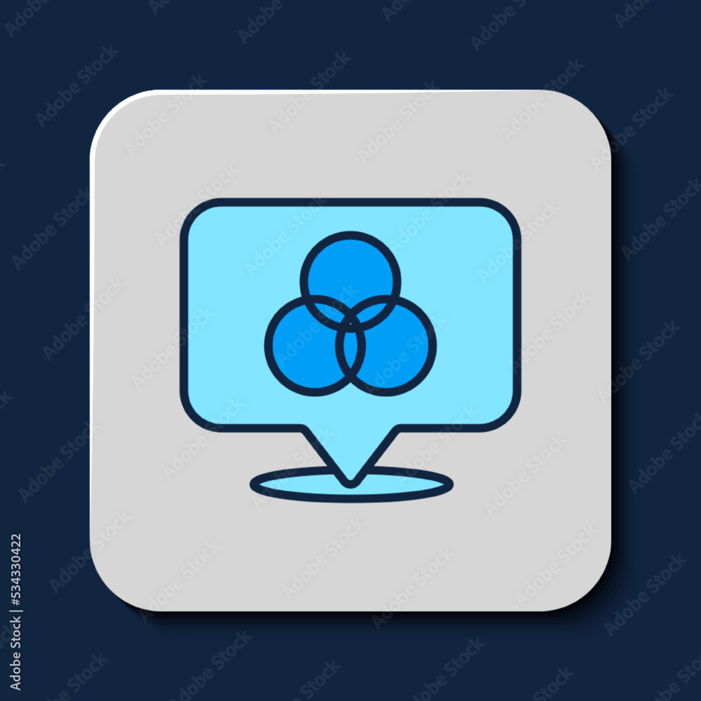 Filled outline RGB and CMYK color mixing icon isolated on blue background. Vector Filled outline RGB and CMYK color mixing icon isolated on blue background. Vector