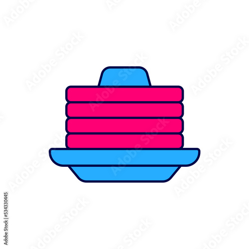 Filled outline Stack of pancakes with honey icon isolated on white background. Breakfast concept. Vector