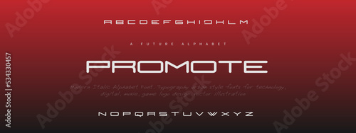 PROMOTER Luxury Minimal Modern Tech Alphabet Letter Fonts. Typography minimal style font set for logo, Poster. vector san sans serif typeface illustration.