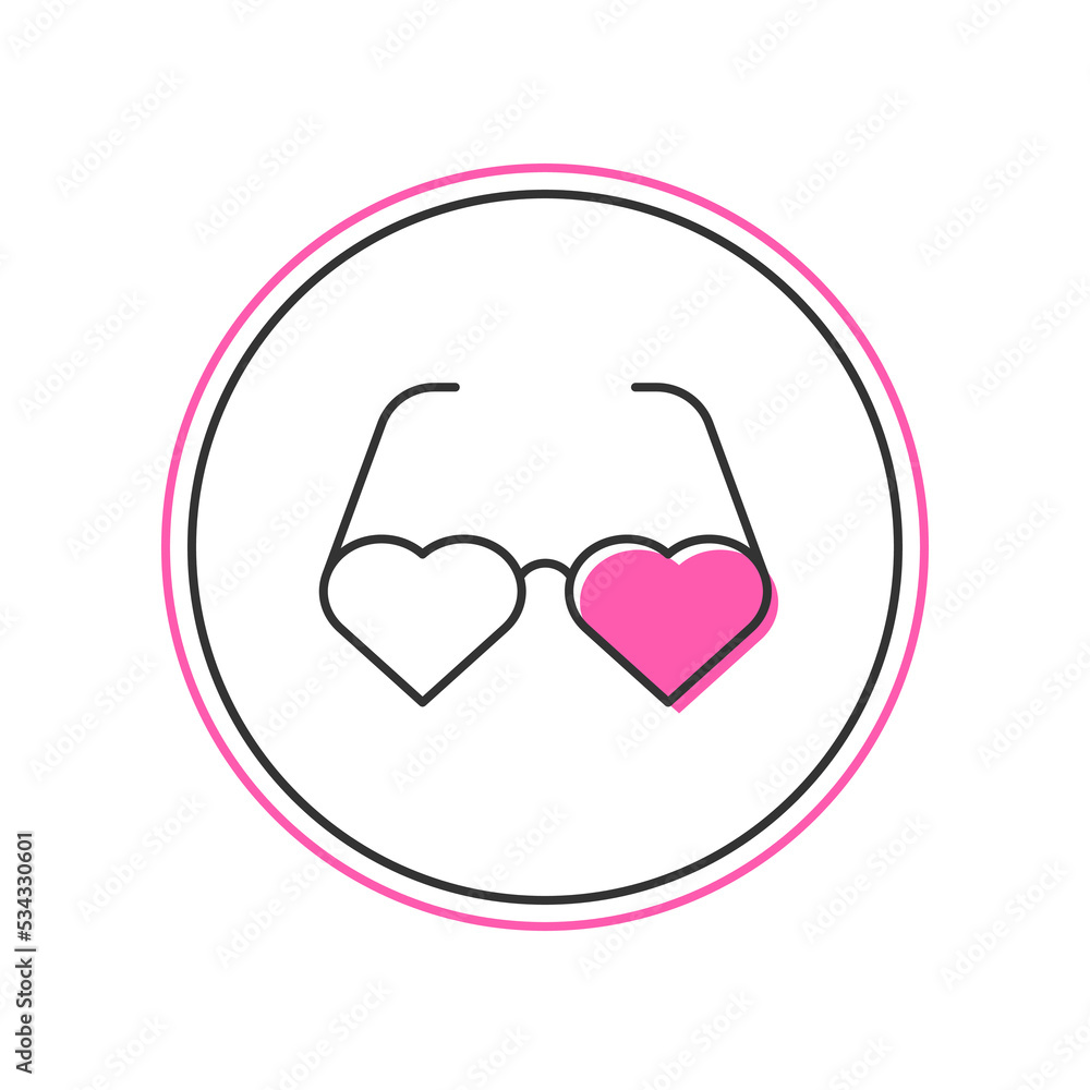 Filled outline Heart shaped love glasses icon isolated on white background. Suitable for Valentine day card design. Vector Filled outline Heart shaped love glasses icon isolated on white background. Suitable for Valentine day card design. Vector