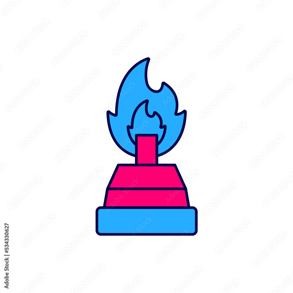 Filled outline Alcohol or spirit burner icon isolated on white background. Chemical equipment. Vector Filled outline Alcohol or spirit burner icon isolated on white background. Chemical equipment. Vector