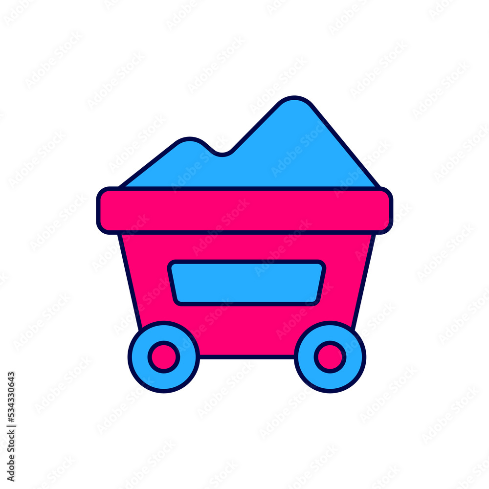 Filled outline Coal mine trolley icon isolated on white background. Factory coal mine trolley. Vector Filled outline Coal mine trolley icon isolated on white background. Factory coal mine trolley. Vector