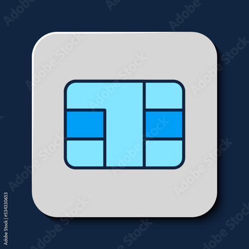 Filled outline Credit card with chip icon isolated on blue background. Contactless payment. Vector