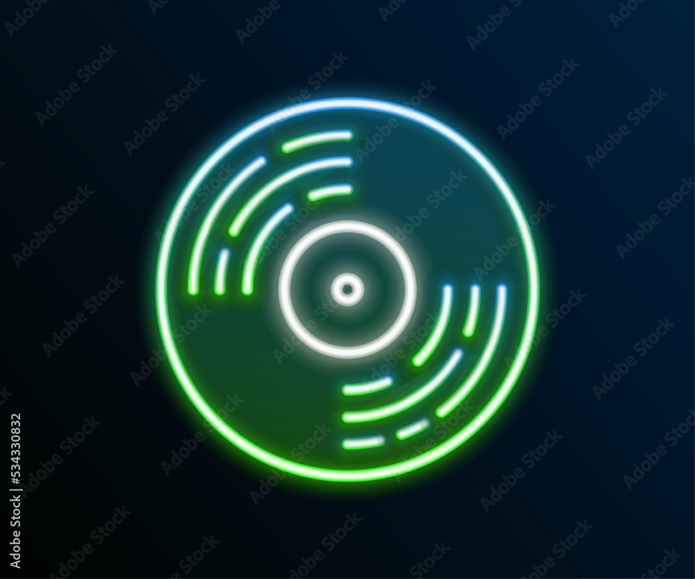 Glowing neon line Vinyl disk icon isolated on black background. Colorful outline concept. Vector Glowing neon line Vinyl disk icon isolated on black background. Colorful outline concept. Vector