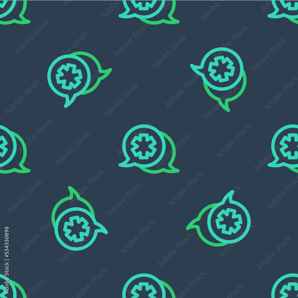 Line Dialogue with the doctor icon isolated seamless pattern on blue background. Doctor and patient dialog. Consulting about medical health services. Vector Line Dialogue with the doctor icon isolated seamless pattern on blue background. Doctor and patient dialog. Consulting about medical health services. Vector