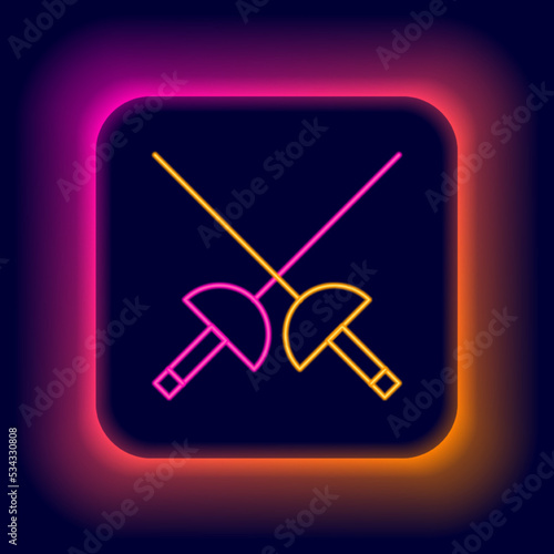 Glowing neon line Fencing icon isolated on black background. Sport equipment. Colorful outline concept. Vector