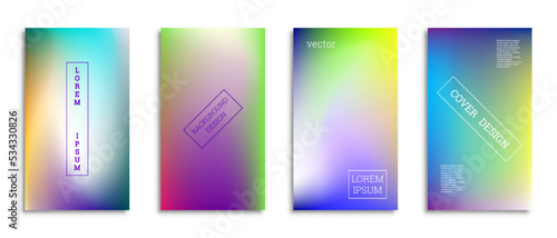 Bright gradient background for the cover. Set of 4 covers. Creative modern vector illustration. Holographic spectrum.