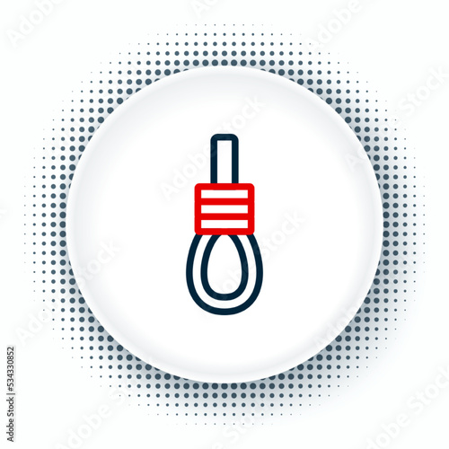 Line Gallows rope loop hanging icon isolated on white background. Rope tied into noose. Suicide, hanging or lynching. Colorful outline concept. Vector