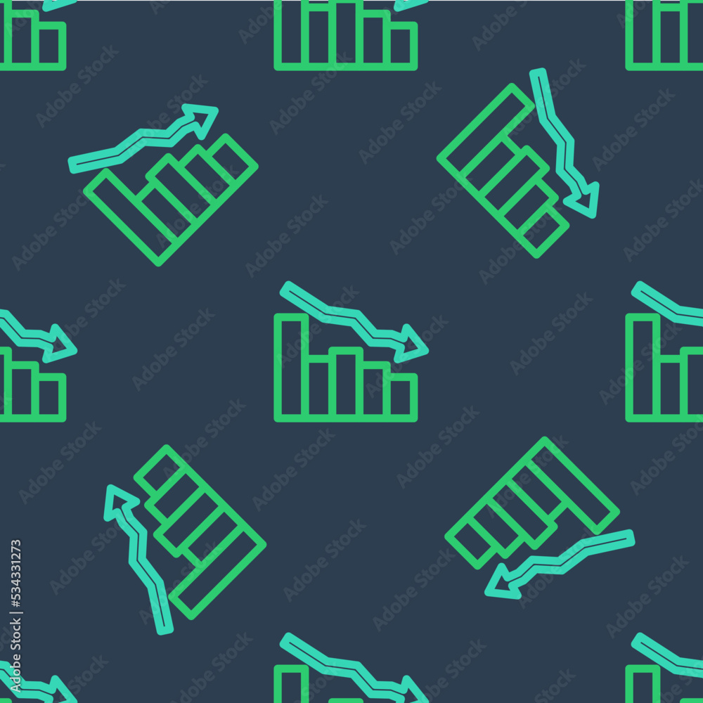 Line Financial growth decrease icon isolated seamless pattern on blue background. Increasing revenue. Vector Line Financial growth decrease icon isolated seamless pattern on blue background. Increasing revenue. Vector