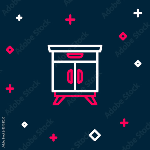 Line Furniture nightstand icon isolated on blue background. Colorful outline concept. Vector