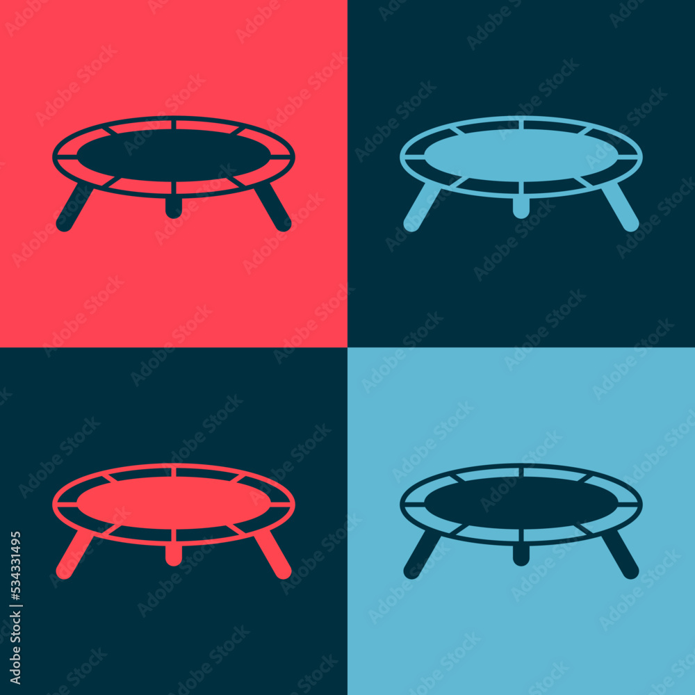Fototapeta premium Pop art Jumping trampoline icon isolated on color background. Vector