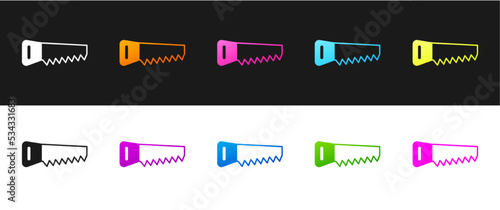 Set Hand saw icon isolated on black and white background. Vector