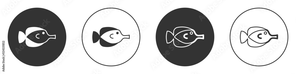 Black Butterfly fish icon isolated on white background. Circle button. Vector Black Butterfly fish icon isolated on white background. Circle button. Vector