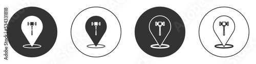 Black Auction hammer icon isolated on white background. Gavel - hammer of judge or auctioneer. Bidding process, deal done. Auction bidding. Circle button. Vector