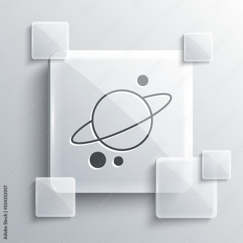 Grey Planet Saturn with planetary ring system icon isolated on grey background. Square glass panels. Vector Grey Planet Saturn with planetary ring system icon isolated on grey background. Square glass panels. Vector