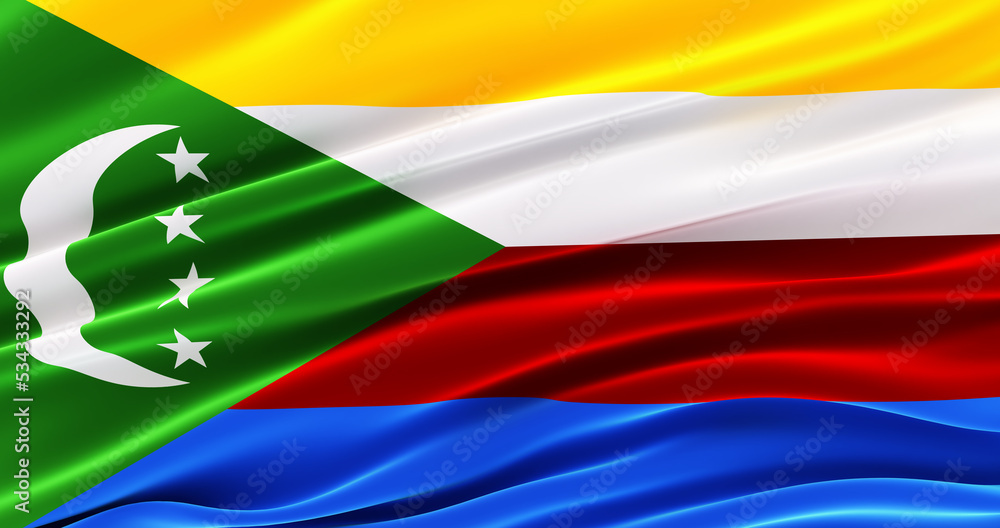 Obraz premium 3D waving flag of comoros, Official flag of comoro islands. 3D render