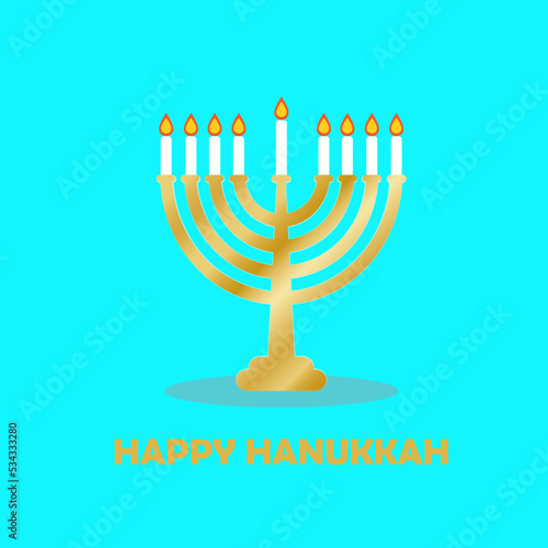 Happy Hanukkah. Menorah. Happy Hanukkah the jewish festival of lights menorah candle holder with lit candles and text