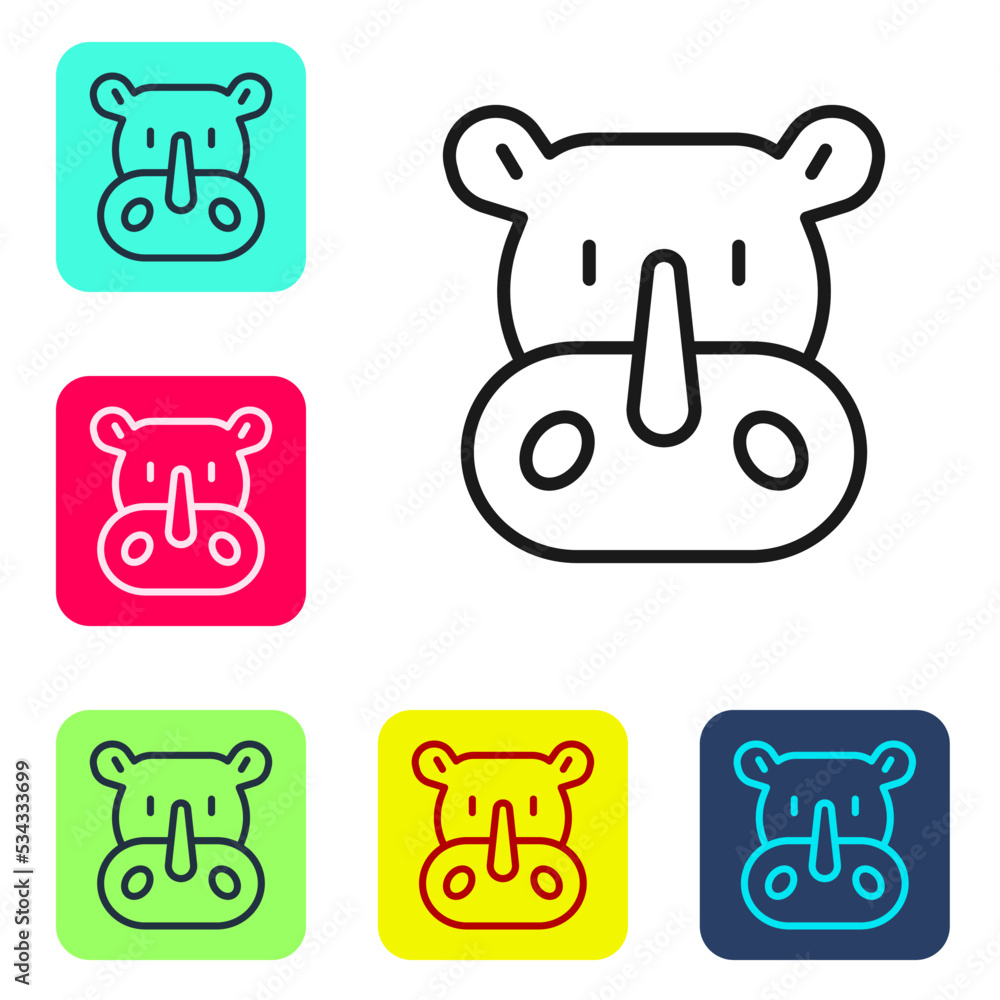 Black line Rhinoceros icon isolated on white background. Animal symbol. Set icons in color square buttons. Vector Black line Rhinoceros icon isolated on white background. Animal symbol. Set icons in color square buttons. Vector