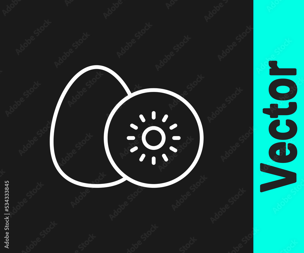 White line Kiwi fruit icon isolated on black background. Vector White line Kiwi fruit icon isolated on black background. Vector
