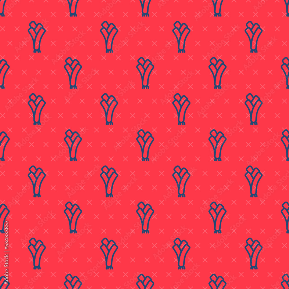 Blue line Leek icon isolated seamless pattern on red background. Vector Blue line Leek icon isolated seamless pattern on red background. Vector