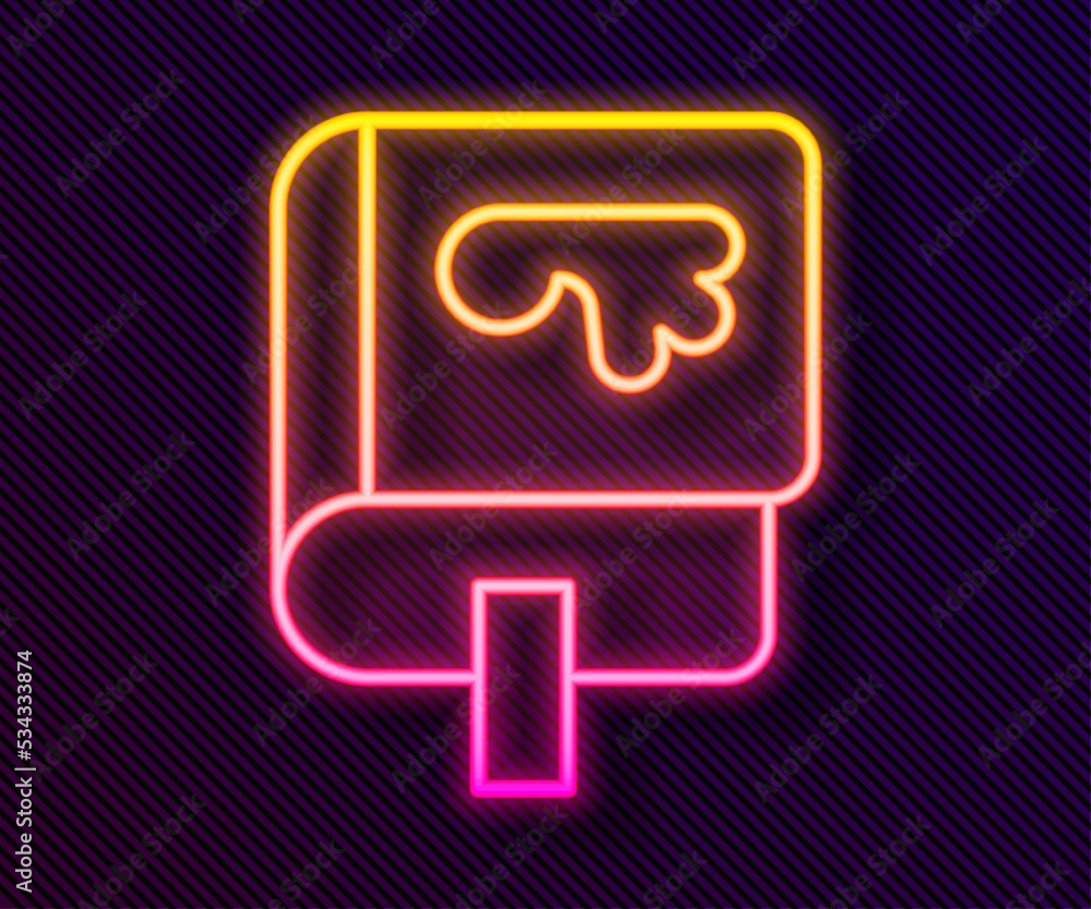 Glowing neon line Viking book icon isolated on black background. Vector Glowing neon line Viking book icon isolated on black background. Vector