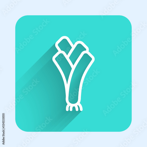 White line Leek icon isolated with long shadow background. Green square button. Vector