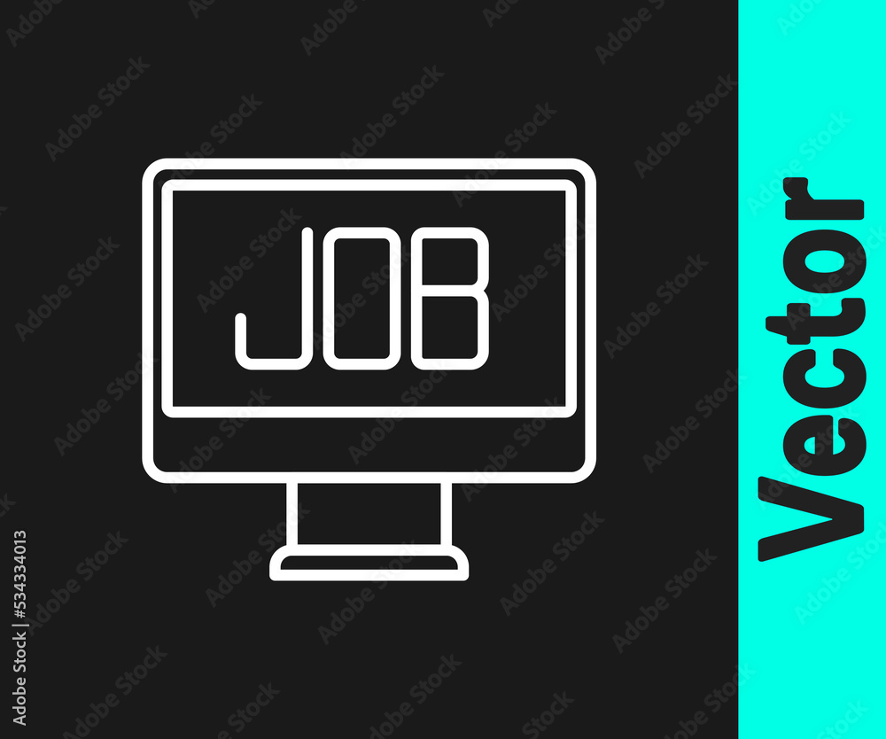 White line Search job icon isolated on black background. Recruitment or selection concept. Human resource and recruitment for business. Vector White line Search job icon isolated on black background. Recruitment or selection concept. Human resource and recruitment for business. Vector