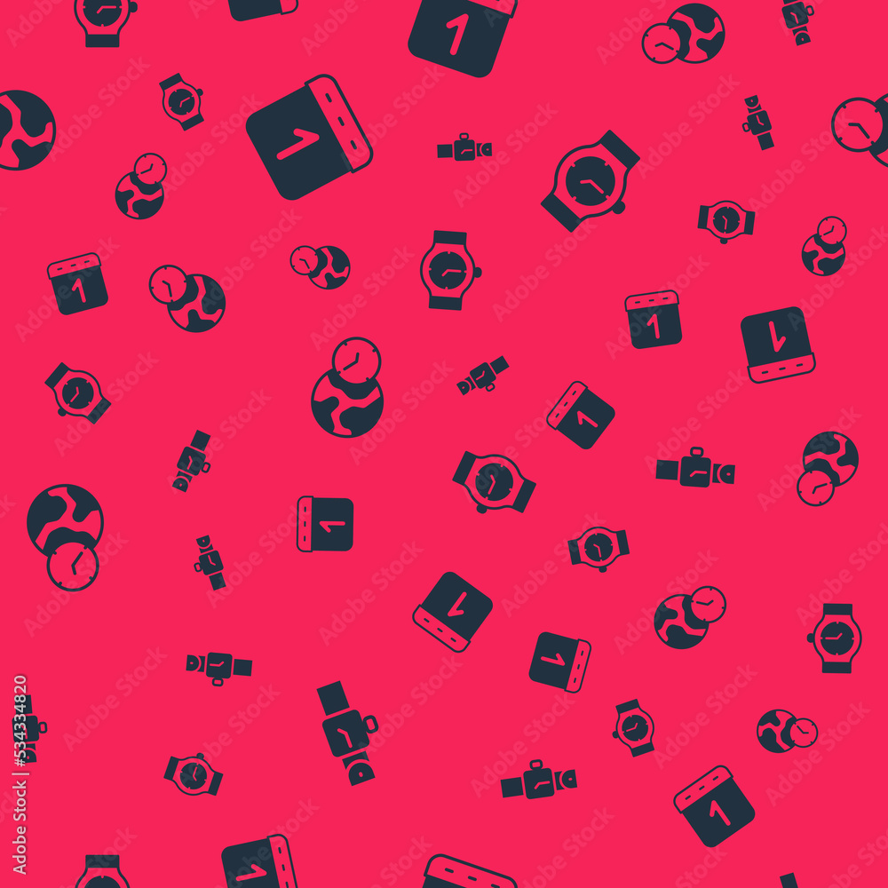 Set Wrist watch, Calendar, World time and on seamless pattern. Vector Set Wrist watch, Calendar, World time and on seamless pattern. Vector