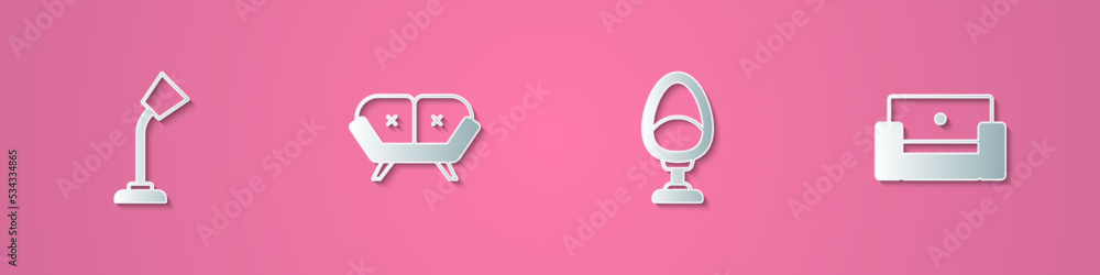 Set paper cut Table lamp, Sofa, Armchair and icon. Paper art style. Vector Set paper cut Table lamp, Sofa, Armchair and icon. Paper art style. Vector
