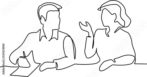 Business discussion of man and woman coworkers