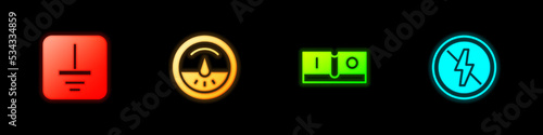 Set Electrical symbol ground, meter, light switch and No lightning icon. Vector