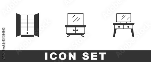 Set Wardrobe, Dressing table and icon. Vector