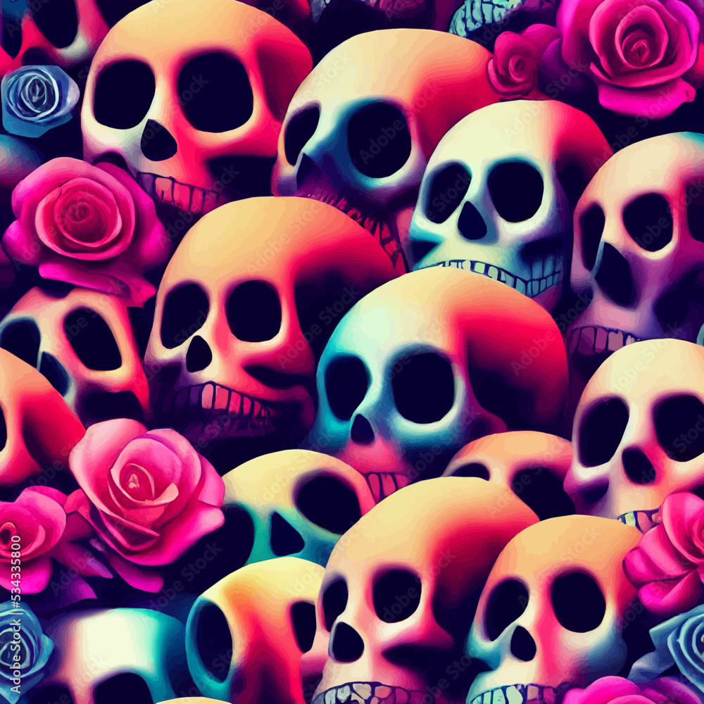 A repeatable, seamless pattern of Skulls, A repeatable, seamless pattern of Skulls,
