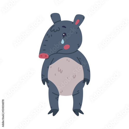 Cute Grey Tapir Animal with Proboscis Standing and Crying Vector Illustration