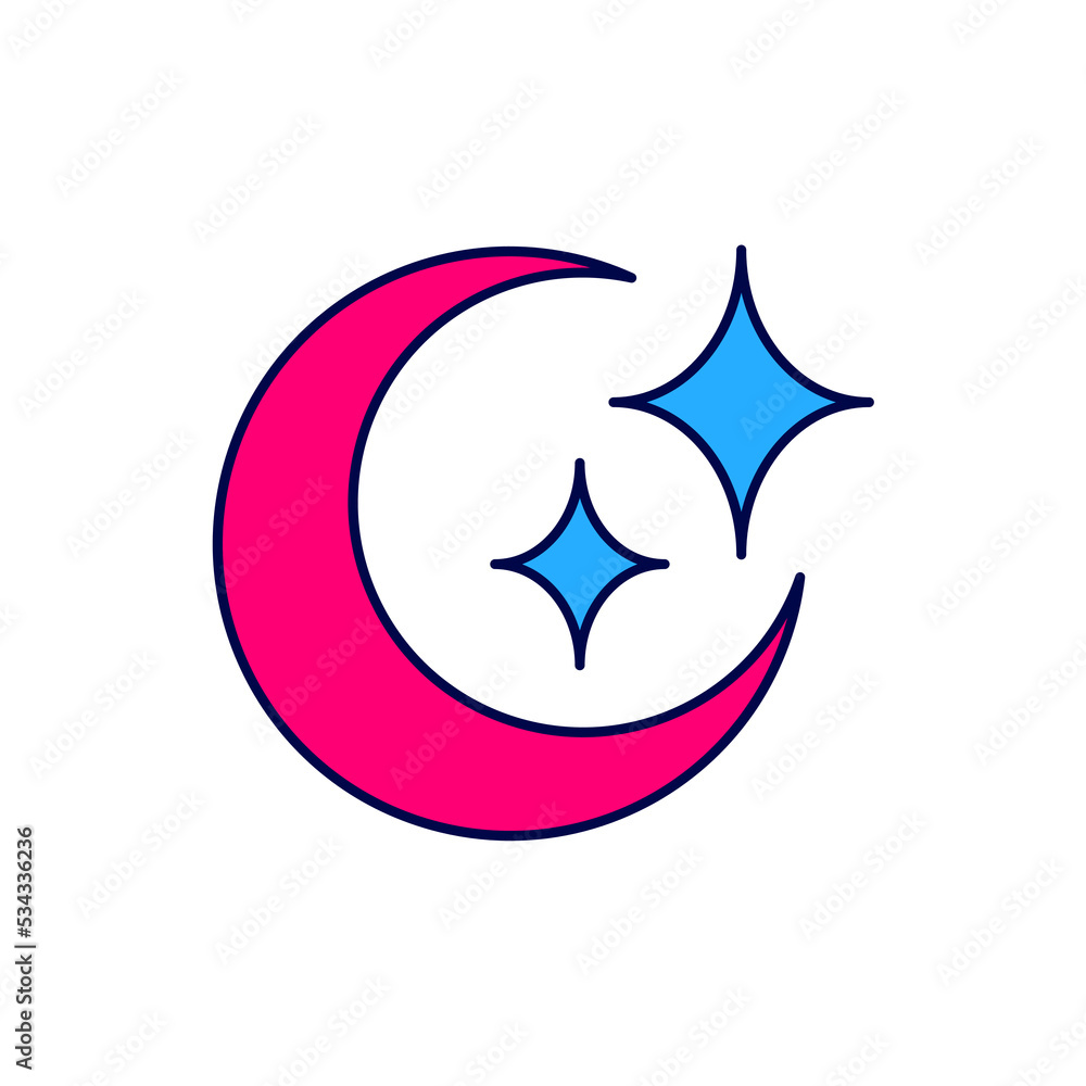 Filled outline Moon and stars icon isolated on white background. Vector Filled outline Moon and stars icon isolated on white background. Vector