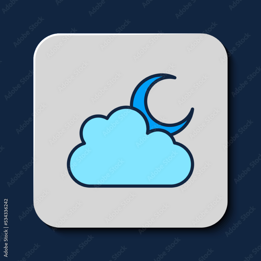 Filled outline Cloud with moon icon isolated on blue background. Cloudy night sign. Sleep dreams symbol. Night or bed time sign. Vector Filled outline Cloud with moon icon isolated on blue background. Cloudy night sign. Sleep dreams symbol. Night or bed time sign. Vector