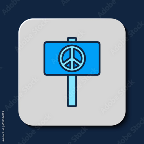 Filled outline Peace icon isolated on blue background. Hippie symbol of peace. Vector