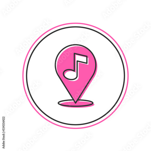 Filled outline Location musical note icon isolated on white background. Music and sound concept. Vector