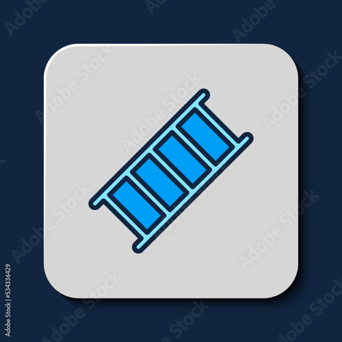 Filled outline Fire escape icon isolated on blue background. Pompier ladder. Fireman scaling ladder with a pole. Vector