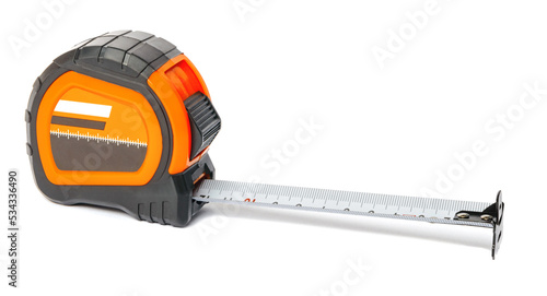 measuring tape measure orange with black elements on a white isolated background