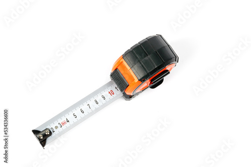 measuring tape measure orange with black elements on a white isolated background