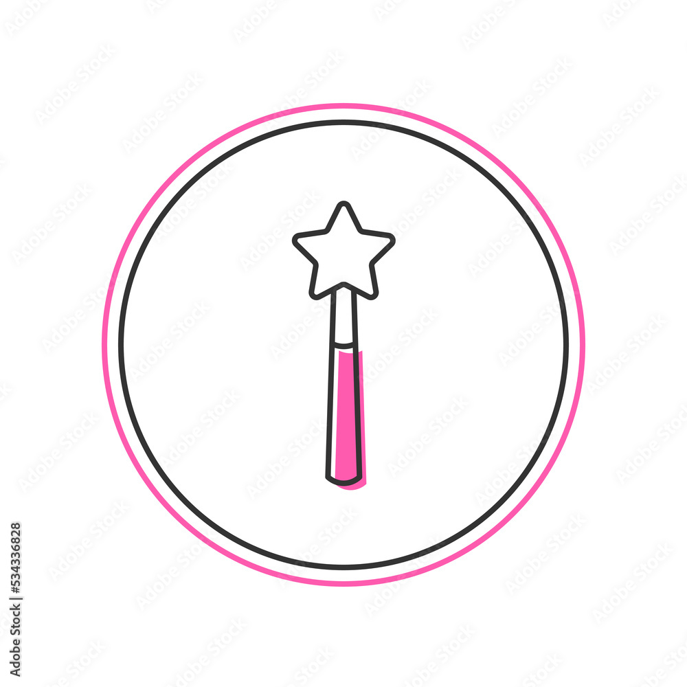 Filled outline Magic wand icon isolated on white background. Star shape magic accessory. Magical power. Happy Halloween party. Vector Filled outline Magic wand icon isolated on white background. Star shape magic accessory. Magical power. Happy Halloween party. Vector