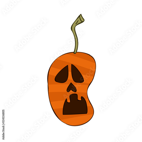 Halloween 2022 - October 31. A traditional holiday, the eve of All Saints Day, All Hallows Eve. Trick or treat. Vector illustration in hand-drawn doodle style. Pumpkin with its eyes and mouth cut out.