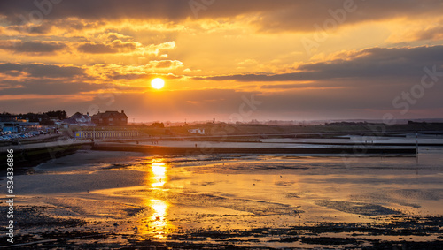 sunset over the sea, Minnus Bay and Birchington on Kent coastline. 