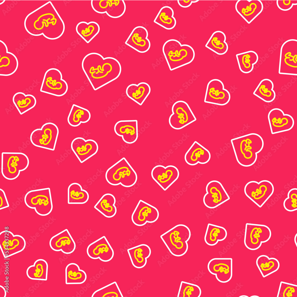 Line Baby inside heart icon isolated seamless pattern on red background. Vector Line Baby inside heart icon isolated seamless pattern on red background. Vector