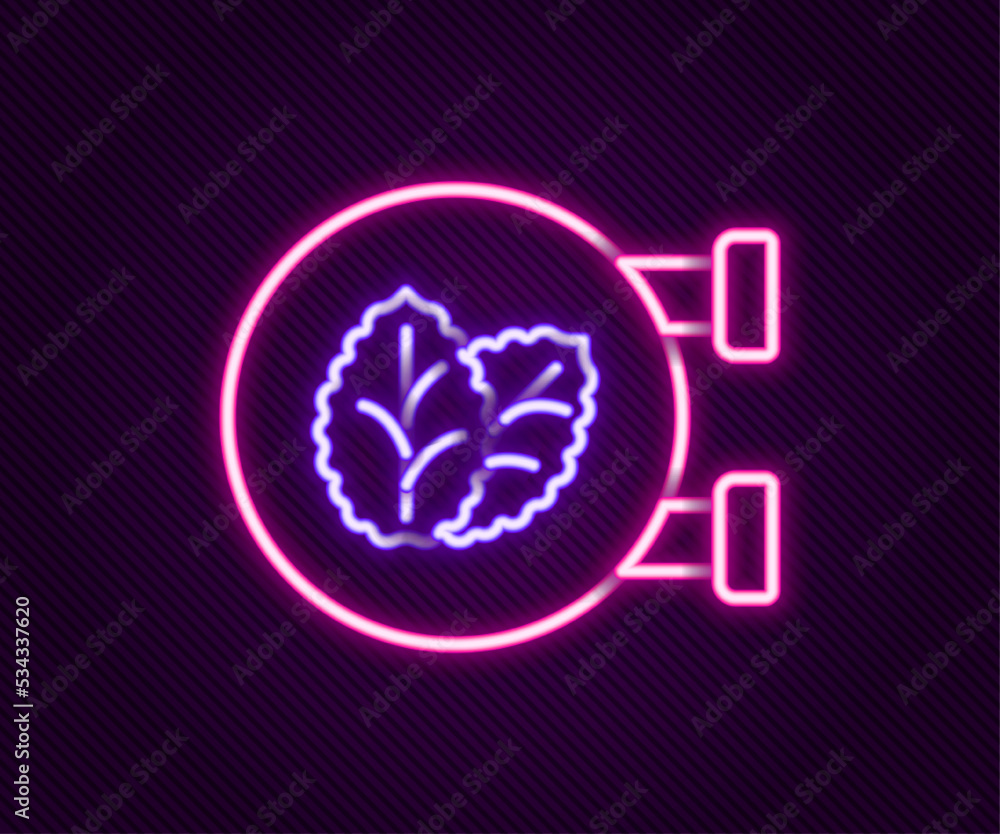 Glowing neon line Tobacco leaf shop icon isolated on black background. Tobacco leaves. Colorful outline concept. Vector Glowing neon line Tobacco leaf shop icon isolated on black background. Tobacco leaves. Colorful outline concept. Vector