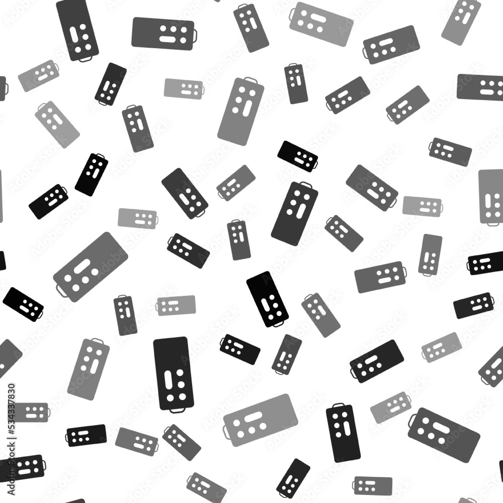 Black Remote control icon isolated seamless pattern on white background. Vector