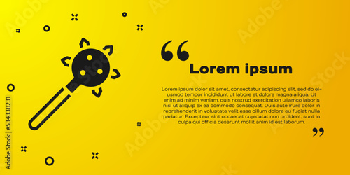 Black Medieval chained mace ball icon isolated on yellow background. Morgenstern medieval weapon or mace with spikes. Vector