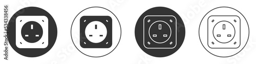 Black Electrical outlet icon isolated on white background. Power socket. Rosette symbol. Circle button. Vector